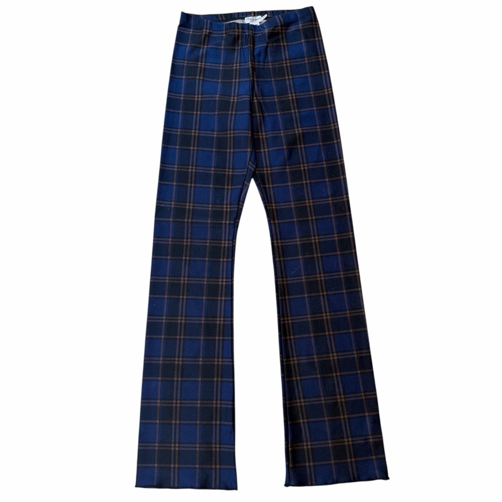 Good American Blue and Brown Plaid Pants